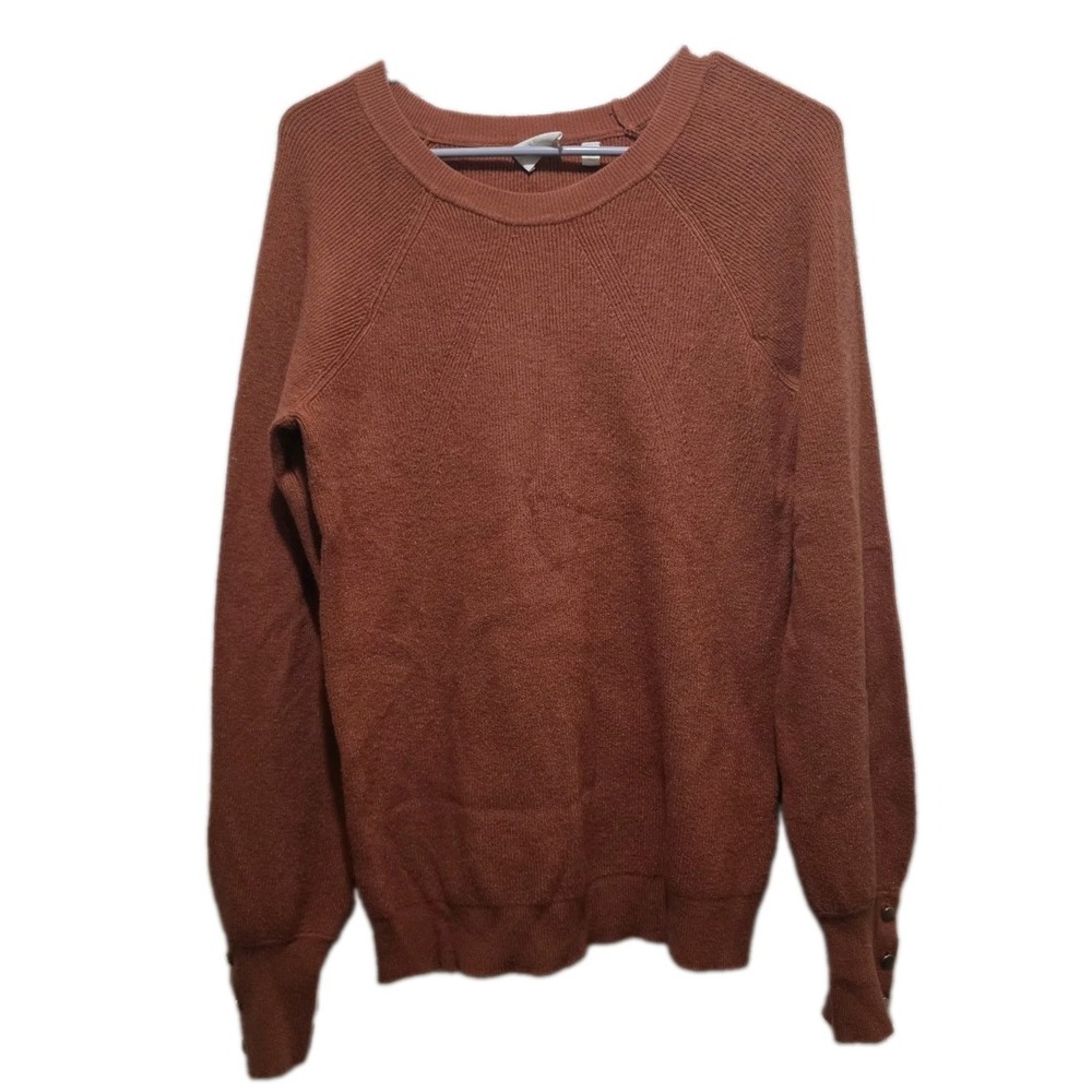 Cyrus Women's Small Rust Crew Neck Sweater Button Cuff Lightweight Soft Knit
